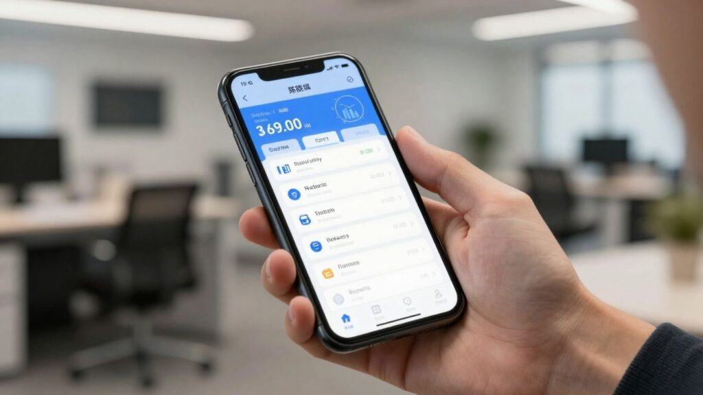 Persona revisando información financiera en un teléfono móvil.