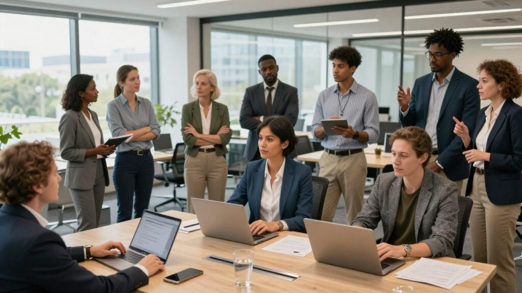 Personas trabajando juntas en un entorno global.